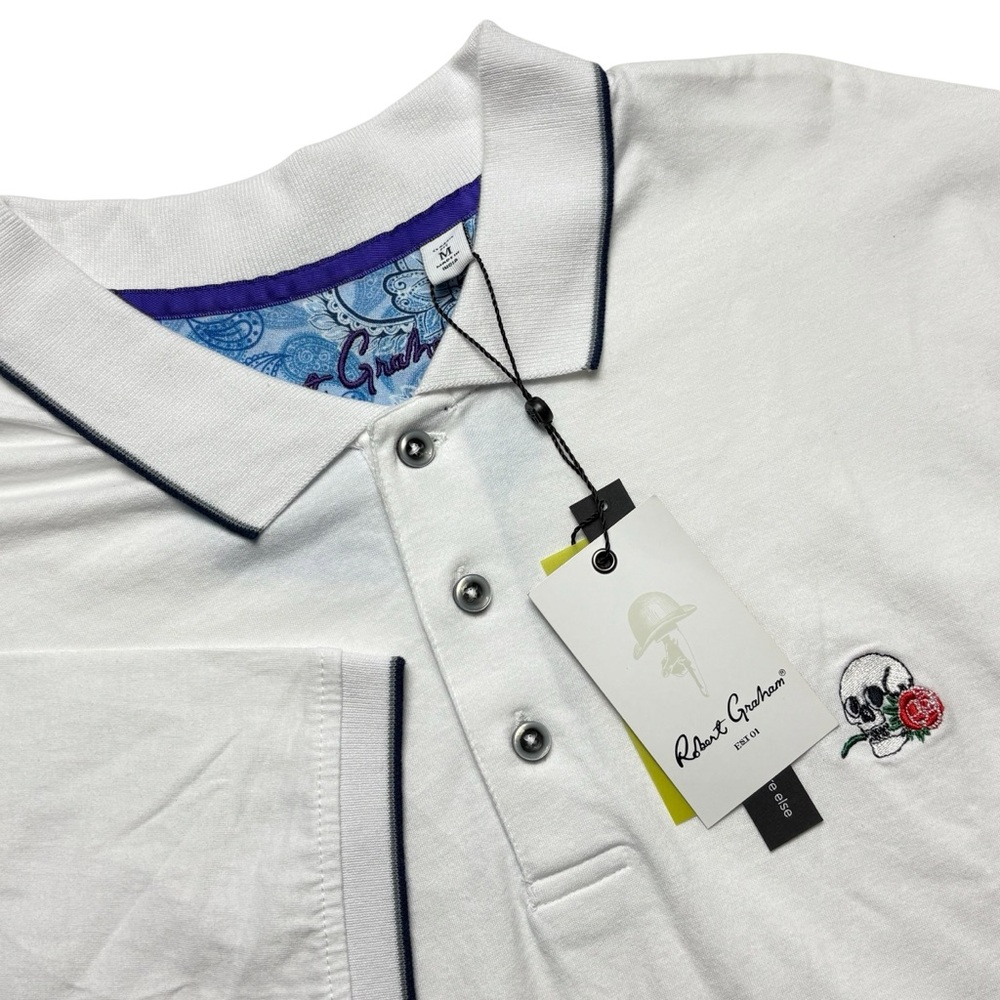 NWT Robert Graham The Player Skull & Rose Rossi Polo • Size M • 100% Cotton